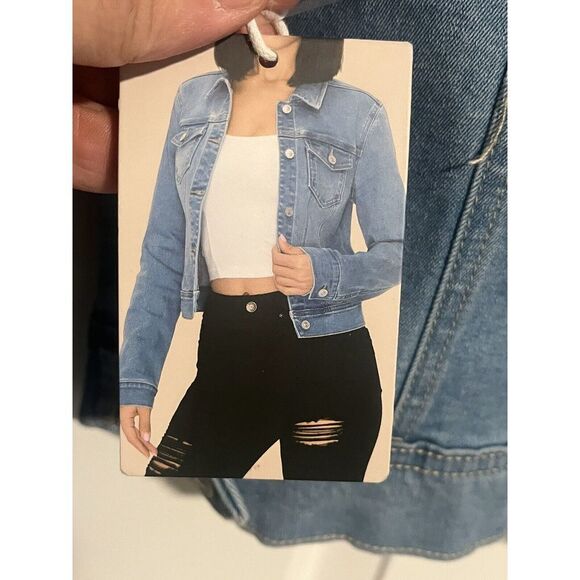 Wax Jean Jacket Womens Medium Denim Trucker Blue Stretch Buttons Long Sleeve NEW - Picture 10 of 11